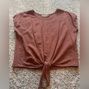 EUC Only Child Tie Front Top in Brown Linen M